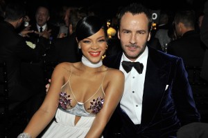 Rihanna in Tom Ford with the designer AMFAR Los Angeles 2014