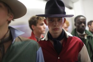 Model backstage at Dunhill Men's Spring 2016