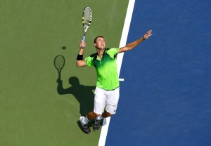 Jack Sock in action at the US Open, 2014.