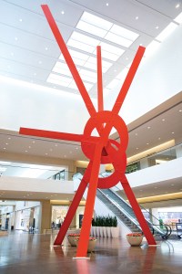 "Ad Astra" created in 2005 by Mark di Suvero. The sculpture is 48 feet tall, 12 tons and rises two stories.
