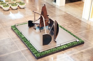 "River Song" created in 2011-2012 by Anthony Caro. Caro was known for his use of found steel and industrial objects in abstract compositions
