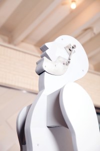 "Chattering Man Looking UP at 2,877,433" created in 1983 by Jonathan Borofsky. The figure's motorized jaw moves up and down, while a sountract repeats the word "chatter."