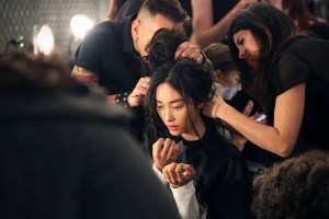 Backstage at Badgley Mischka RTW Spring 2016