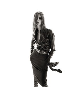 A look from Carine Roitfeld's collection for Uniqlo.