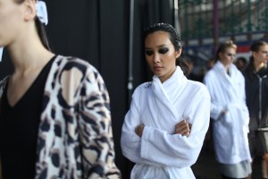 Backstage at Julien Macdonald Spring 2016