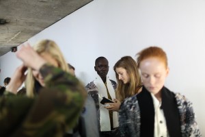 Backstage at Thomas Tait Spring 2016
