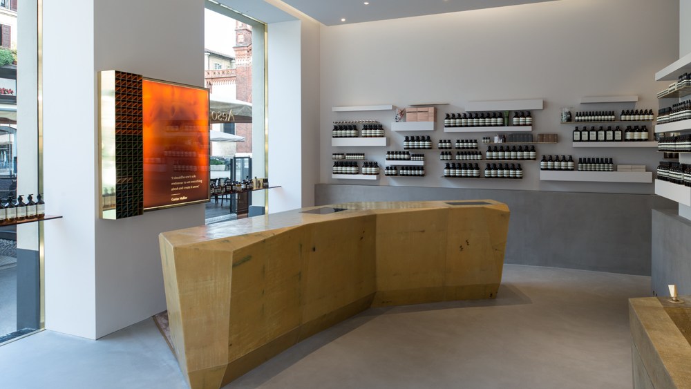 Aesop’s new store in Milan was designed by Milanese architect Vincenzo de Cotiis.