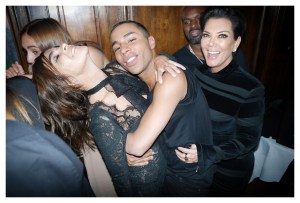 Carine Roitfeld, Olivier Rousteing and Kris Jenner at the Balmain Spring 2016 after party