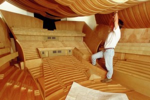 Working on the wooden interior of the Walt Disney Concert Hall