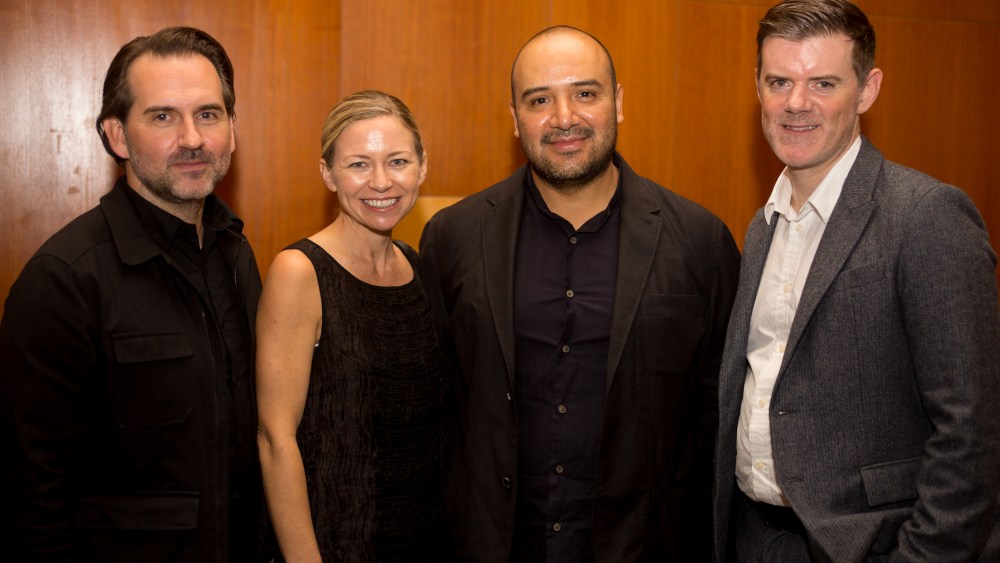 L-R second-prize winners, Jason Alkire, Julie Alkire of Haus Alkire, first place winners, Raul Arevalo and Brad Schmidt of CADET.