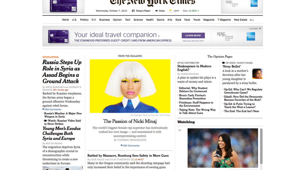 The NYTimes homepage