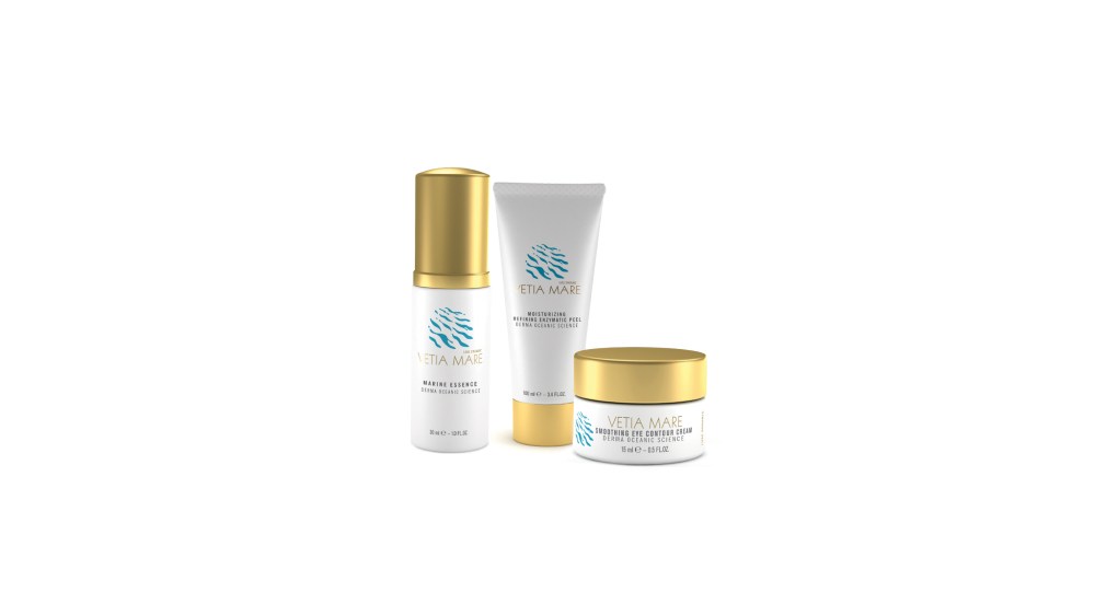 A selection of products from Skin Concepts’ new sea-focused Vetia Mare luxury skin care line .