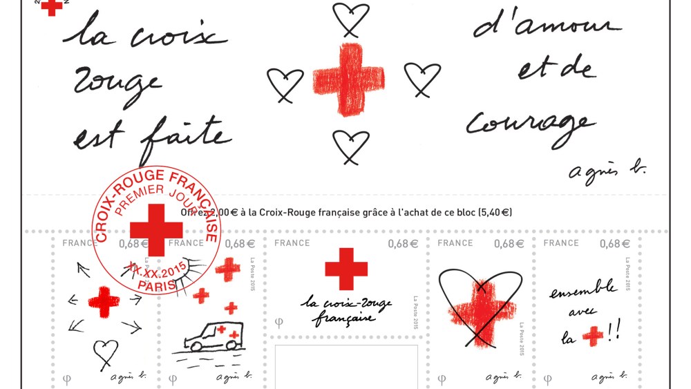 Agnès b. designed stamps for La Poste to benefit the French Red Cross.