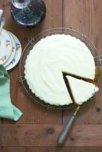 Carrot cake with dry raisins and spices paired with Pomerol wine