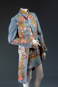 Roberto Cavalli, ensemble, embroidered denim, spring 2003, Italy, gift of Roberto Cavalli.