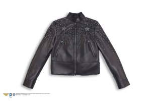 A leather jacket from the Valentino x Goop "Wonder Woman Valentino" capsule, available exclusively at Goop Mrkt and goop.com.