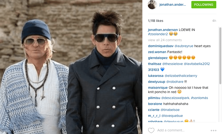 screenshot Jonathan Anderson Instagram post