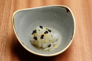 Fluke with smoked dashi served at Lowlife