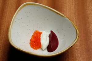 Borscht with raw cream and trout roe served at Lowlife.