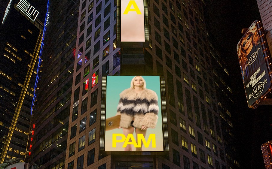 Pam & Gela's digital ad running in Times Square from Nov. 20 through March.