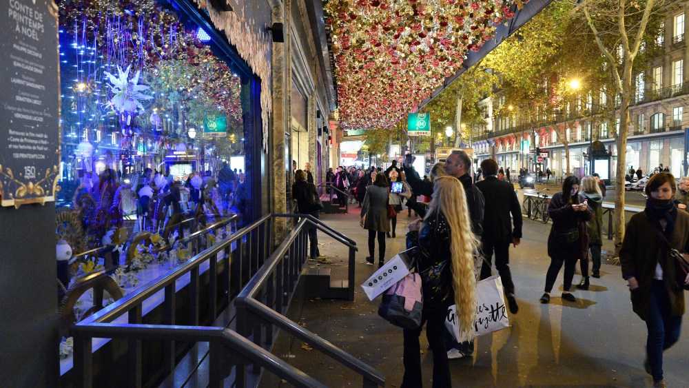 Outside Printemps in Paris.