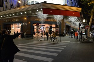 Outside Galeries Lafayette in Paris.