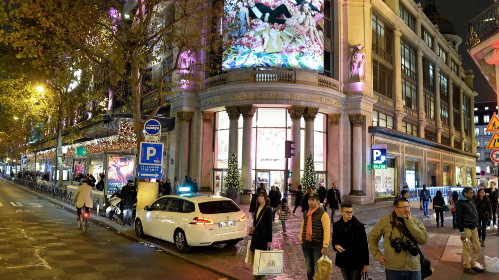 Outside Printemps in Paris.