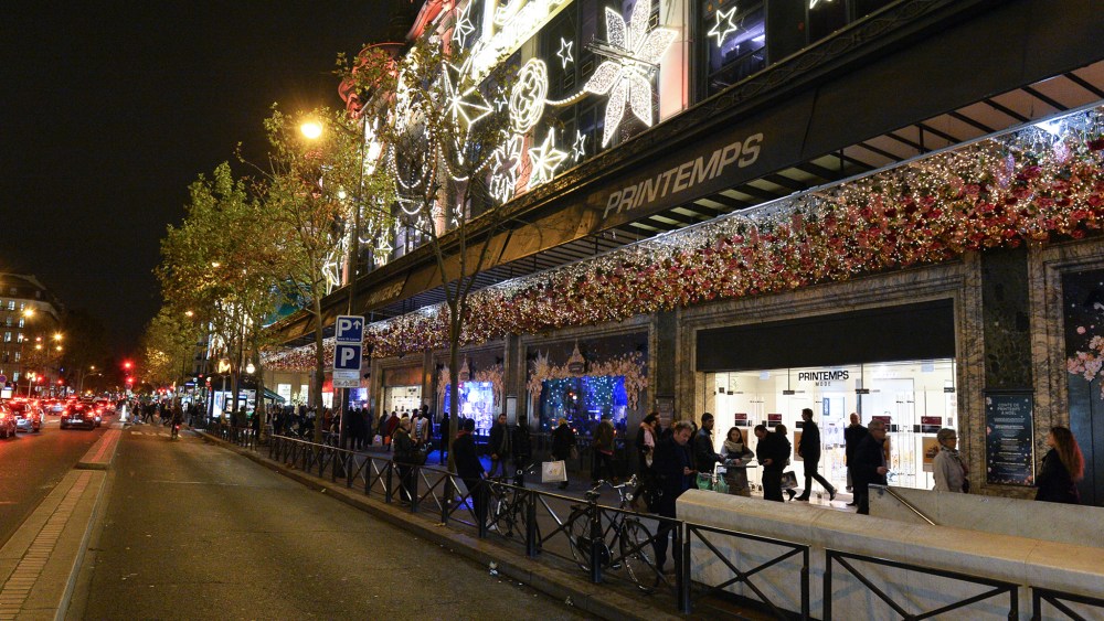 Outside Printemps in Paris.