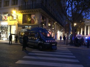 Paris street at night.