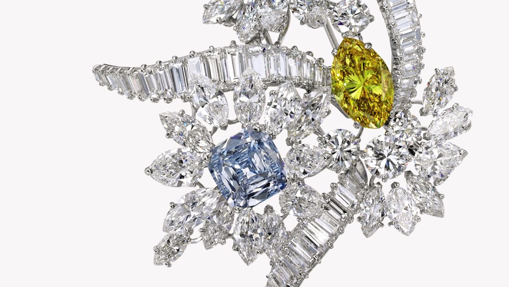 Platinum, fancy colored diamond and diamond brooch, Bulgari.