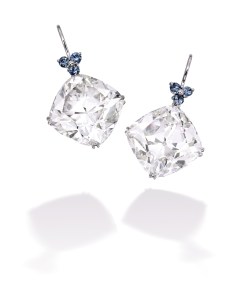 Platinum, diamond and sapphire earrings.