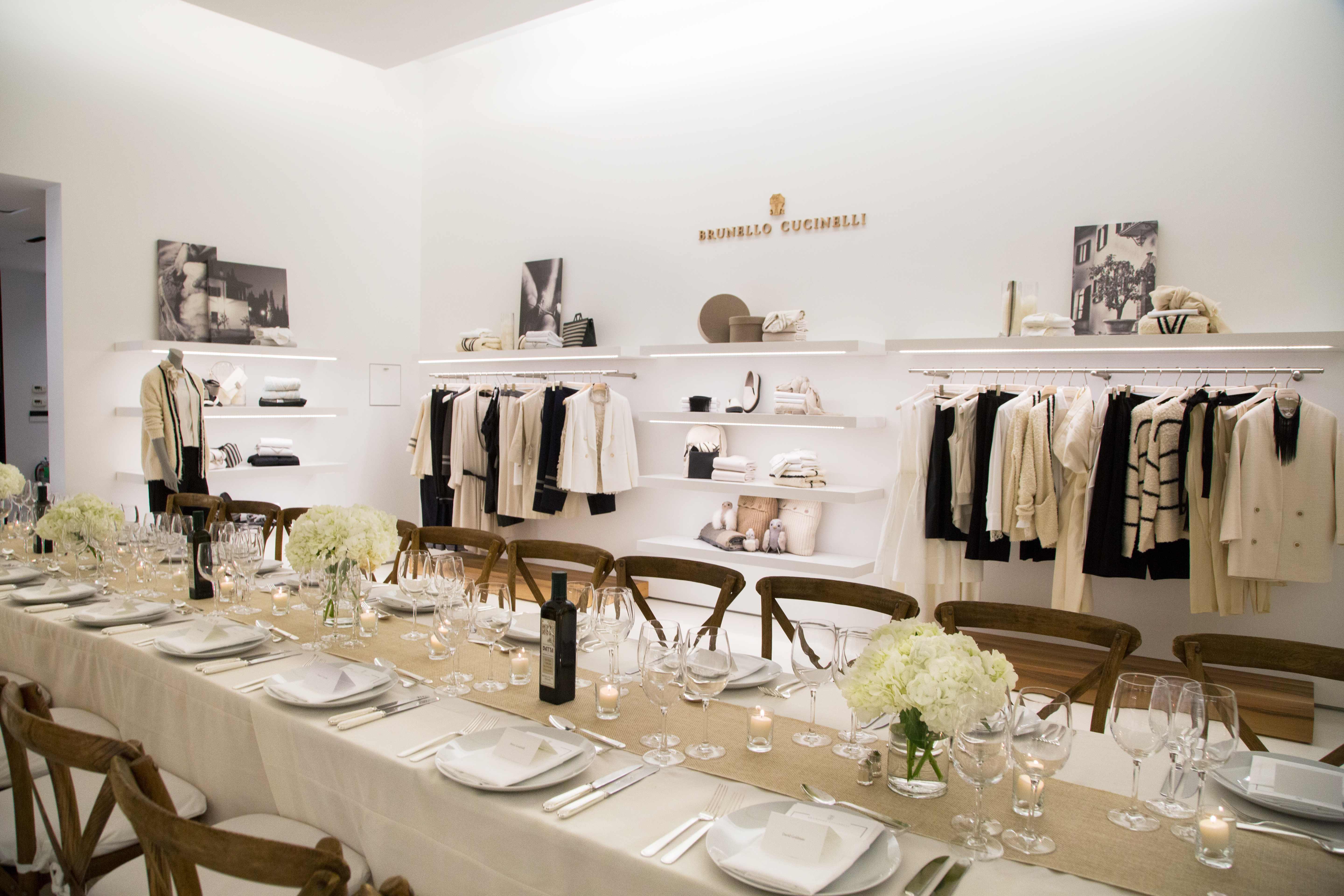 Setting up for the party at the Bruno Cucinelli store at the Americana Manhasset.