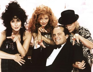 Cher as Alexandra Medford, Susan Sarandon as Jane Spofford, Michelle Pfeiffer as Sukie Ridgemont in The Witches of Eastwick (1987)