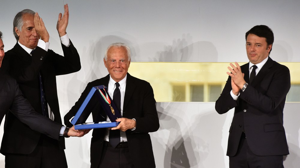 Giovanni Malagò, Giorgio Armani and Matteo Renzi