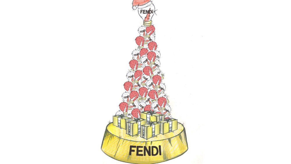 A sketch of the Christmas tree that Fendi created for Rome's Hotel de Russie.