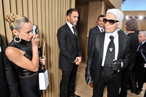 Alice Dellal and Karl Lagerfeld front row chanel couture spring 2016