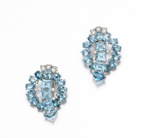 Pairaquamarine diamond clips