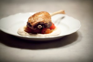 Duck Confit with White Bean Puree and Tomato