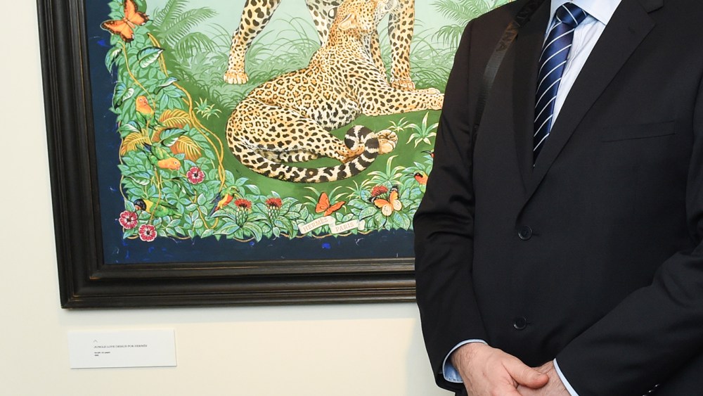 The artist's son Frederic Dallet at the opening of the exhibition at the Bruce Museum