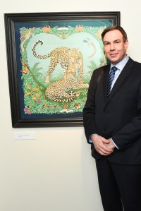 The artist's son Frederic Dallet at the opening of the exhibition at the Bruce Museum