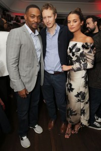 Anthony Mackie and Laszlo Nemes with Alicia Vikander in Marc Jacobs.