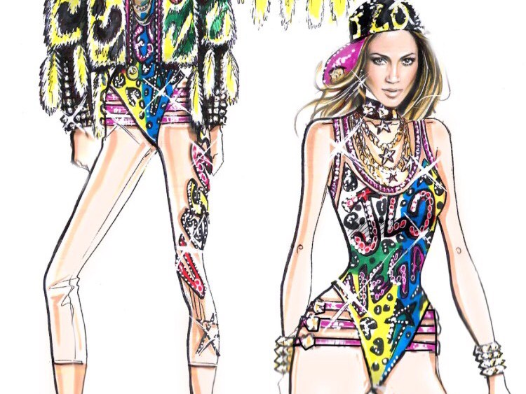 A costume sketch by Versace for Jennifer Lopez's Las Vegas show.