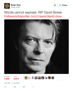 Brian Eno ‏@dark_shark on David Bowie death