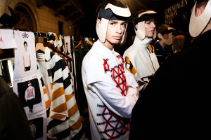 Backstage at Henrik Vibskov Fall 2016.