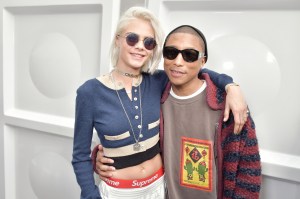 Cara Delevingne and Pharrell Williams backstage at Chanel Fall 2017 Ready-to-Wear show.