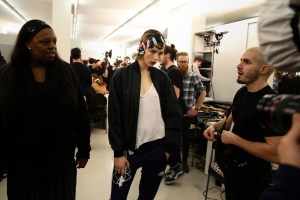 Backstage at Prada Fall 2016