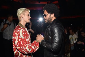 Justin Bieber and Lenny Kravitz at Saint Laurent Fall 2016