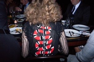 A detail of Petra Collins' Gucci dress