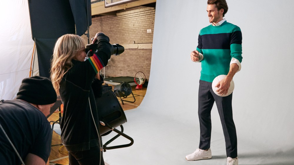 Kevin Love on a Banana Republic shoot.