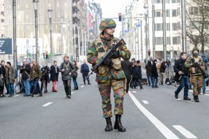 Solider in area near Maelbeek explosion.